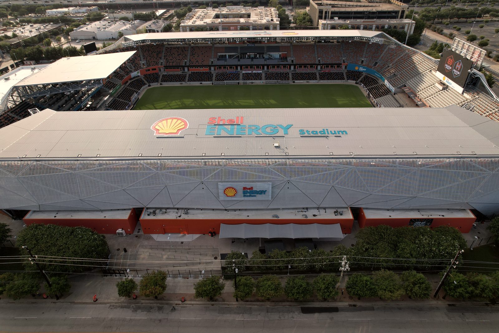 The exterior of a football stadium