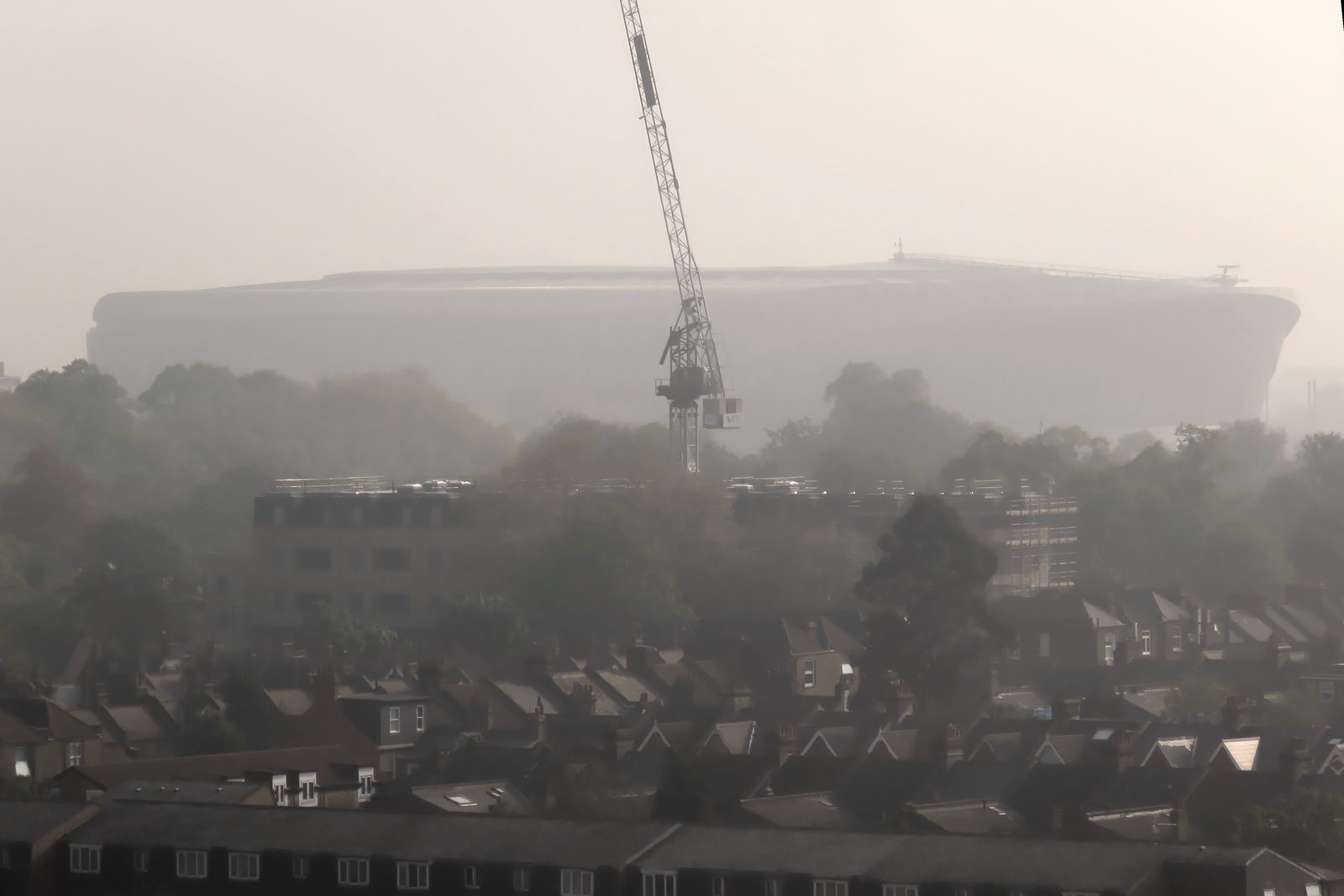 Cranes over a stadium construction site